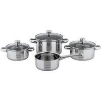 CS Koch-Systeme Topf-Set BELM, Edelstahl (Set, 7-tlg., je 1 Kochtopf 16/18/20 cm, 1x Stielkasserolle 16 cm), mit Glasdeckel, Induktion