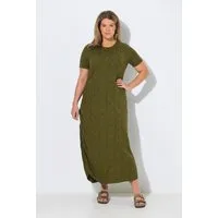 Ulla Popken Midikleid Maxikleid Fischgrat Rundhals Halbarm Biobaumwolle