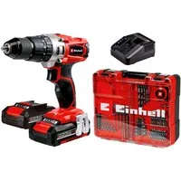 Einhell Akku-Schlagbohrschrauber Power X-Change TE-CD 18/2 Li-i inkl. 64 tlg. Zubehör, max. 1250 U/min, (Set), inkl. 2 Akkus á 2 Ah, Ladegerät und Aufbewahrungskoffer