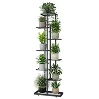 Simloveve Blumenständer Blumentreppe 9 Etagen pflanzenständer pflanzenregal aus Metall (Innen-Außen Metall Blumentreppe, Pflanzen Regal Blumenregal), Dunkelgrau, Höhe 145cm, für Garten oder Balkon