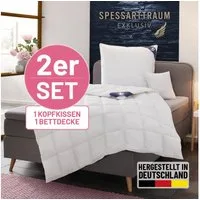 SPESSARTTRAUM Daunenbettdecke + 3-Kammer-Kopfkissen Exklusiv, 2-tlg, hergestellt in Deutschland, made in Germany, Set, Füllung: Bettdecke: 100% Daunen, Klasse 1, Downpass zertifiziert, Bezug: 100% Baumwolle, Made in Green, Hausstauballergiker geeigne