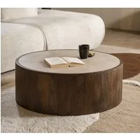 Maison ESTO Couchtisch Florenz rund Ø 79 cm aus Mangholz und Marmor (kein Set - 1 Couchtisch), Tischplatte aus Marmor