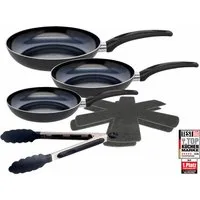 Elo - Meine Küche Pfannen-Set Prima Cucina 6 teilig, Aluminium (Set, 6-tlg., 1x Bratpfanne Ø 20/24/28 cm, 1x Grillzange, 2x Stapelschutz), Induktion
