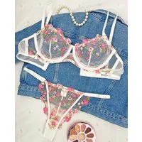Elegant Love Set: Push-up-BH Sexy Dessous-Set, Bestickter BH und Tanga (Set, 2-tlg., mit String) Stilvolles Unterwäsche-Set, elegante Lingerie Set, Reizwäsche