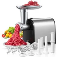 FOHERE Fleischwolf 3 in 1 Elektrischer Fleischwolf mit 3 Edelstahl-Schleifplatten, 3000 W, 1 Kubbe & 3 Wurstfüllrohren – perfekt für Rind, Huhn, Schwein, Wild