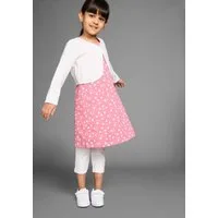 KIDSWORLD Bolero, Kleid & Leggings 3tlg. Set, Komplett Outfit mit Sternenmuster (Set, 3-tlg., 3) mit niedlicher Bolero-Jacke