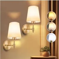Sunicol Wandleuchte Wandleuchte Innen LED Dimmbar, 3 Farbtemperaturen, Stoffschirm, LED wechselbar, E27 Gold Wandlampe mit Glühbirne für Schlafzimmer Wohnzimmer
