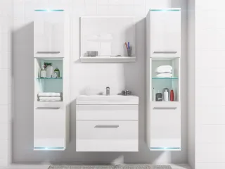 Badmöbel Set 5-Tlg Weiss Hochglanz TOPLINE inkl.Waschtisch inkl.LED
