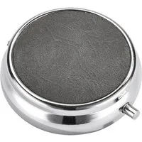 CHAMP Aschenbecher Taschen ASCHENBECHER "Leder" Ø5cm mit Deckel aus Metall 72 (Grau), mit Ablagefläche rund mini Taschenaschenbecher Reise Reiseaschenbecher