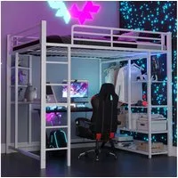 Flieks Hochbett Kinderbett Metallbett 140x200cm mit Tisch und Stauraum