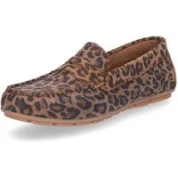 MIDS MIRELLA Damen Mokassin Animalprint leo Slipper aus Rauleder mit Leder-Innensohle & Gummisohle