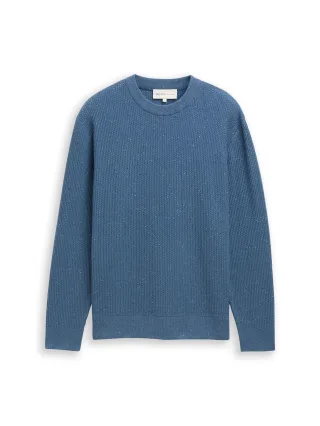 Denim Tom Tailor - Strickpullover mit Rundhalsausschnitt denim blue multicolor neps - Gr. - M