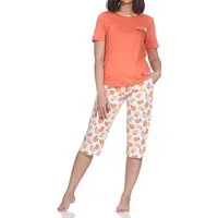 Normann Pyjama Normann Damen Capri-Pyjama kurzarm–„Peachy“ Design, auch in Übergröße