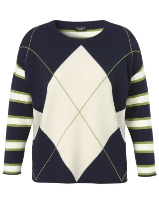 VIA APPIA DUE - Pullover Rundhals 1/1 Arm Jacquard indigo multicolor - Gr. - 50