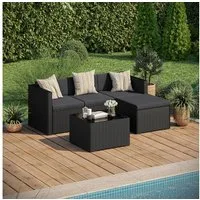 STEELSØN Sitzgruppe Zethora Gartenlounge Set aus Polyrattan, (schwarz/anthrazit, für 4 Personen), Outdoor Sitzgarnitur mit 3er Sofa, Hocker & Tisch