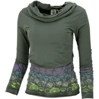 Guru-Shop Longsleeve Kapuzenshirt, Boho Patchwork Shirt mit.. alternative Bekleidung