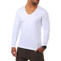 Young & Rich Langarmshirt Herren Uni Basic tiefer V-Ausschnitt Longsleeve Unterziehshirt 2239 V-Ausschnitt unifarben langarm slim fit