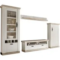 Home affaire Wohnwand Florenz, Anbauwand im Landhausstil, Komplettset mit Metallgriffen, (Set, 4-St), enthält Vitrine, Lowboard, Kommode und Wandboard, 296 cm breit