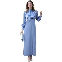 fashionshowcase Abendkleid Elegantes langärmliges Damen Maxikleid aus Satin - Modest Fashion