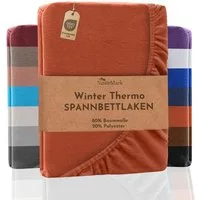 NatureMark Spannbettlaken Winter Thermo Fleece Spannbetttuch, 80% Baumwolle und 20% Polyester, Gummizug: rundum, (1 Stück), 140 x 200 cm bis 160 x 200 cm - Terrakotta