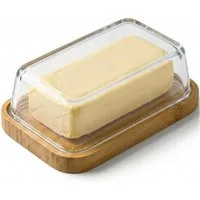 uandu home Butterdose Glas & Bambus – Borosilikat Glasdeckel, (mit FSC-zertifiziertem Bambusboden – Luftdichte Butterglocke für 250g Butter – Butterschale, Geschenkidee, Butter Box Dose, Butterbox)