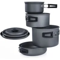 yourGEAR Topf-Set yourGEAR Ranger V Topf Pfannen Set für 4 - 5 Mann 7 tlg. Camping Kochset Kochgeschirr im Netzbeutel