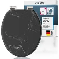 Schütte WC-Sitz MARMOR BLACK, Toilettendeckel, Absenkautomatik, stabiles MDF, O-Form, Motiv, 175kg