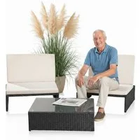 Mucola Balkonset Balkon-Sitzset 3-teilig aus Polyrattan – kompakt für Balkon & Terrasse, (Sitzgruppe, 3-tlg., 3-teiliges Sitzset bestehend aus 2 Sesseln und 1 Tisch), Kompakte Bauweise für Balkon und kleine Terrassen