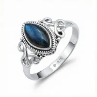 mantraroma Silberring BAGHIMI Ellipse aus 925 Silber mit Labradorit (Ring mit Schmuckbeutel), Damenring aus 925er Silber