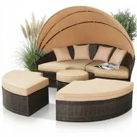 Mucola Gartenlounge-Set Sonneninsel 180CM Polyrattan Gartenmuschel Gartenliege Loungebett, (Stück, Exklusiv), Wasserabweisend
