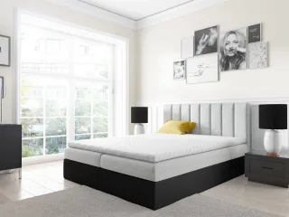 Boxspringbett Schlafzimmerbett GABRIEL 200x200cm Hellgrau-Schwarz