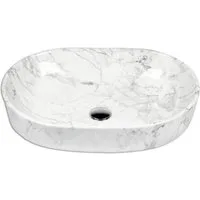 Stabilo Sanitär Waschbecken Aufsatzwaschbecken in Marmoroptik oval aus Keramik ohne Überlauf (Komplett-Set, mit Komplettset inkl. Abflussrohr und Abflussstopfen), Waschbecken ist pflegeleicht, robust, langlebig und belastbar.
