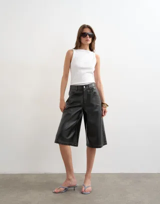 topshop - TSSILJE COATED SHORTS Black - Gr. - 34