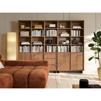 Compleo Bücherregal Set 2x+1 Regale, 4 Türen und 3 Schubladen KELLOS, MADE IN EU, Arbeitszimmer Stil Japandi