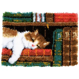 Knüpfteppich "Katze auf Bücher", 53 x 39 cm
