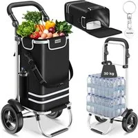 tectake Einkaufstrolley Rollkoffer 3-in-1 Inkl. Kühltasche und leichtgängige Profilräder, klappbares Aluminiumgestell mit abnehmbarem Bezug, verstellbar