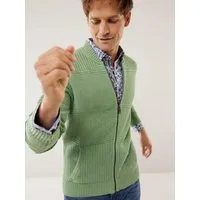 Walbusch Strickjacke Herren Strickjacke aus Baumwolle im Strukturmix mit Zip College-Kragen Cardigan, pflegeleicht, 2 Eingrifftaschen, weicher Griff