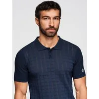 OMBRE Poloshirt Herren Polo-Shirt Ajourmuster Regular Fit Navy L (kein Set, 1-tlg) Ajourmuster am Körper