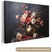 OneMillionCanvasses® Leinwandbild Stilleben - Blumen - Rosen - Blumenstrauß - Vase, Fotodruck (1 St), Vintage Deko Bilder Wohnzimmer, Wanddeko Retro, 30x20 cm