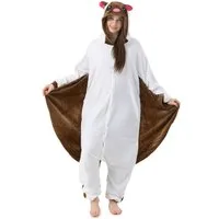 Katara Partyanzug Waldtiere Jumpsuit Kostüm Overall Erwachsene S-XL, Karneval - Kostüm, Kigurumi - Flughörnchen Weiß/Braun M (155-165cm)
