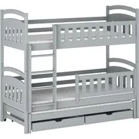 Deine Möbel 24 Etagenbett LILLY Kinder-Etagenbett 90x200 für 3 Kinder Personen Grau Massivholz (Hochbett Kinderbett Funktionsbett aus Massivholz Vollholz Hellgrau in 2 Kinderbetten umbaubar Matratzen optional, 3-St., aus Kiefernholz), aus Massivholz 