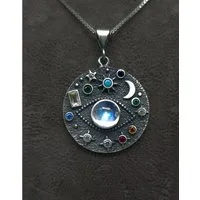 NAHLE Silberkette mystisches Auge mit Mondstein Silber Damen Halskette (inklusive Schmuckbox), 925 Silber Anhänger - rhodiniert