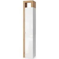 welltime Hochschrank Hamburg Höhe 195 cm, Breite 35 cm, Badezimmerschrank mit 1 Tür, dekorativer Rahmen, offenes Fach, Metallgriff, 5 Einlegeböden