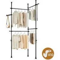 SoBuy Garderobenständer KLS03-II, Teleskop Kleiderständer, offener Kleiderschrank verstellbar, Garderobenständer mit Kleiderstange, freistehende, Schlafzimmer, Flur