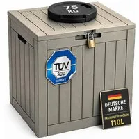 ONDIS24 Gartenbox City Cube Holzoptik Kissenbox Poolbox Sitztruhe 110L, UV,- und witterungsbeständig, abschließbar