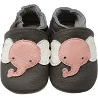 Yalion Weiche Leder Lauflernschuhe Hausschuhe Lederpuschen Elefant Grau Krabbelschuh