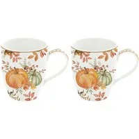 EasyLife Tasse Harvest, Porzellan, Spülmaschinengeeignet, Mehrfarbig, Kürbis, Blätter + Karos, H: 10.5cm