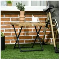 Outsunny Gartentisch Polyrattan Gartentisch klappbar Couchtisch (Couchtisch, 1-St., Beistelltisch), für Garten, Balkon, Naturholz