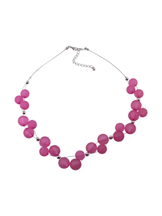 Steuer Modeschmuck Collierkette Rhodiumfarbenes Drahtcollier mit pinkfarbenen Zierperlen