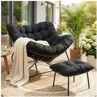 TLGREEN Schaukelstuhl Eiförmiger Rattanschaukelstuhl mit Fußhocker-Set, (Schaukelsessel Oversized, wetterfeste, mit dickem Abnehmbar Polster), Belastung von 150kg, Loungesessel für Garten Balkon Wohnzimmer